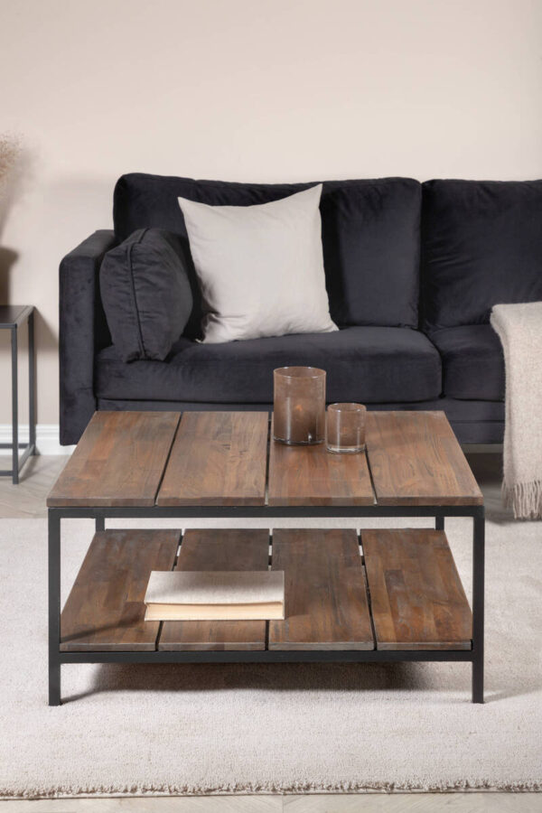 Padang Soffbord - Svart / Mör Teak - 80*80*H40