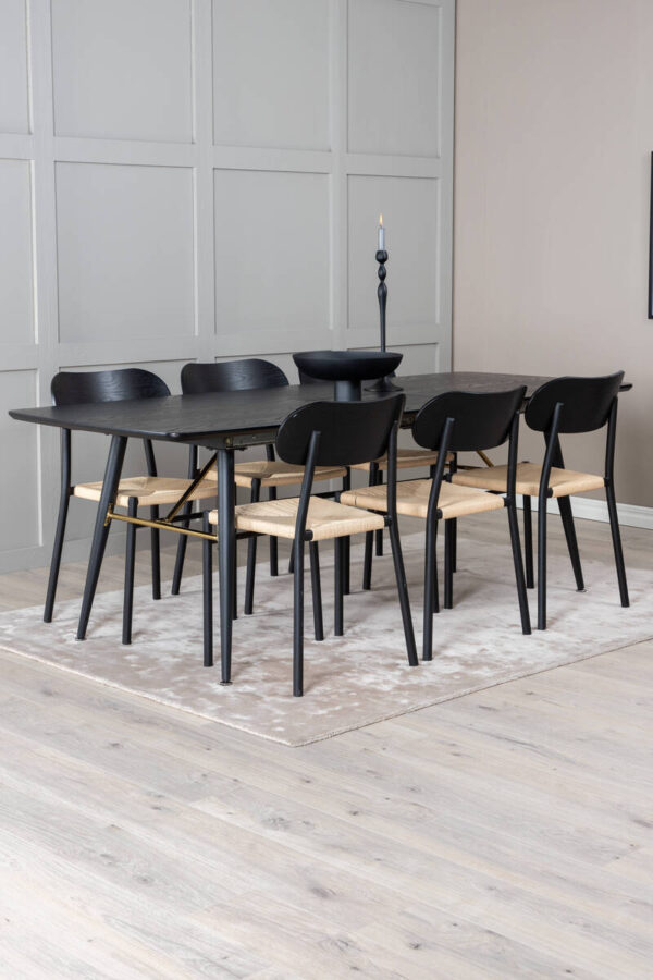 Gold Extention table - 180/220*85*H76 Svart Fanéer - Svart ben - Mässing detaljer