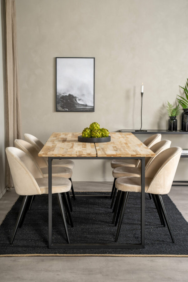 Matgrupp Cirebon med stolarna Velvet Table: 75x200x90 Chair: 57x76,5x50 - Venture Home