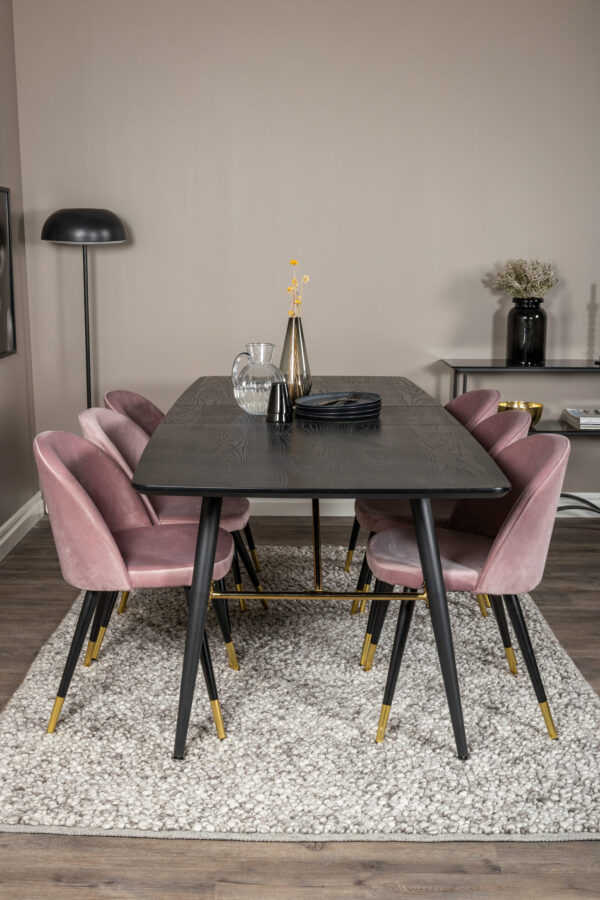 Matgrupp Gold med stolarna Velvet Table: 76x180x85 Chair: 57x76,5x50 - Venture Home